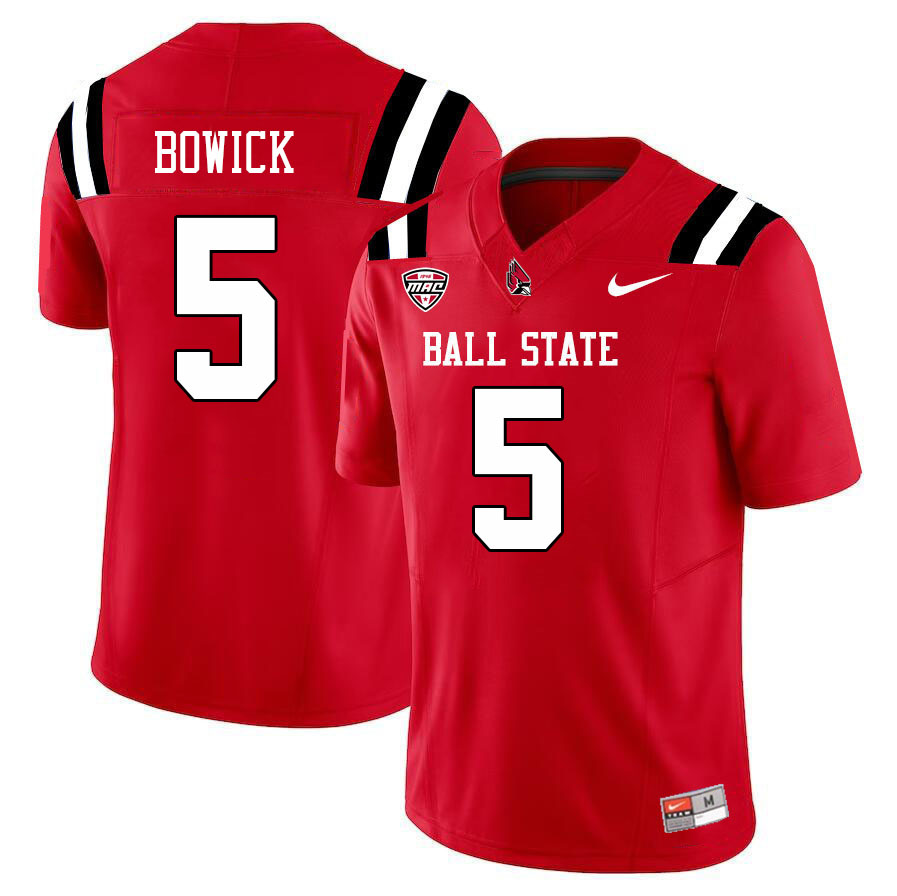 Ball State Cardinals #5 Justin Bowick College Football Jerseys Stitched-Cardinal